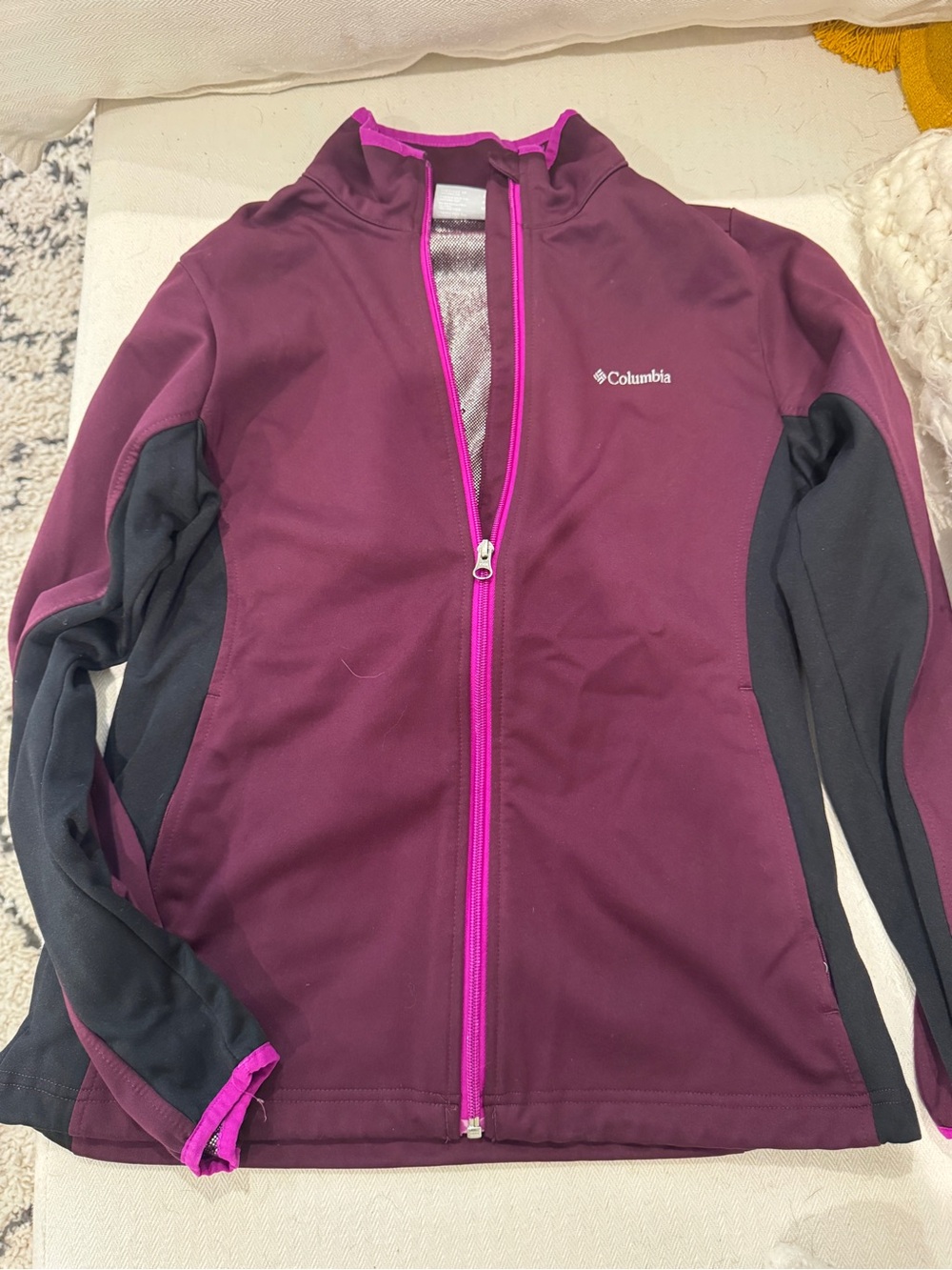 Columbia Girls Maroon Jacket with Black Panels and Pink Trim